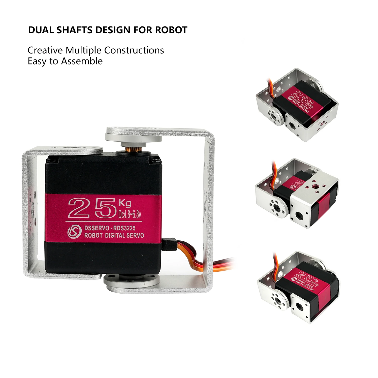 4Pcs 25KG RDS3225 Digital Metal Gear Robotic Servo Motor 180 270 Degree Double-Shaft Waterproof IP66 with U Mouting Bracket