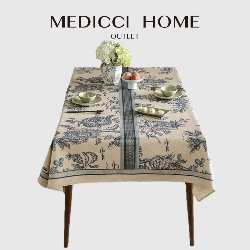 

Medicci Home Oriental Charm Landscape Table Cloth Cover Super Soft Velvet Toile De Jouy Delft Blue Tablecloth For Banquet Party