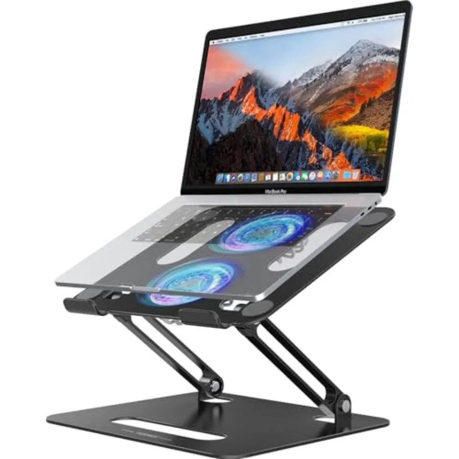 

Adjustable Laptop Cooling Stand with 2 Quiet Fans RGB Lighting Aluminum Alloy Foldable Ergonomic Design for MacBook Lenovo ASUS
