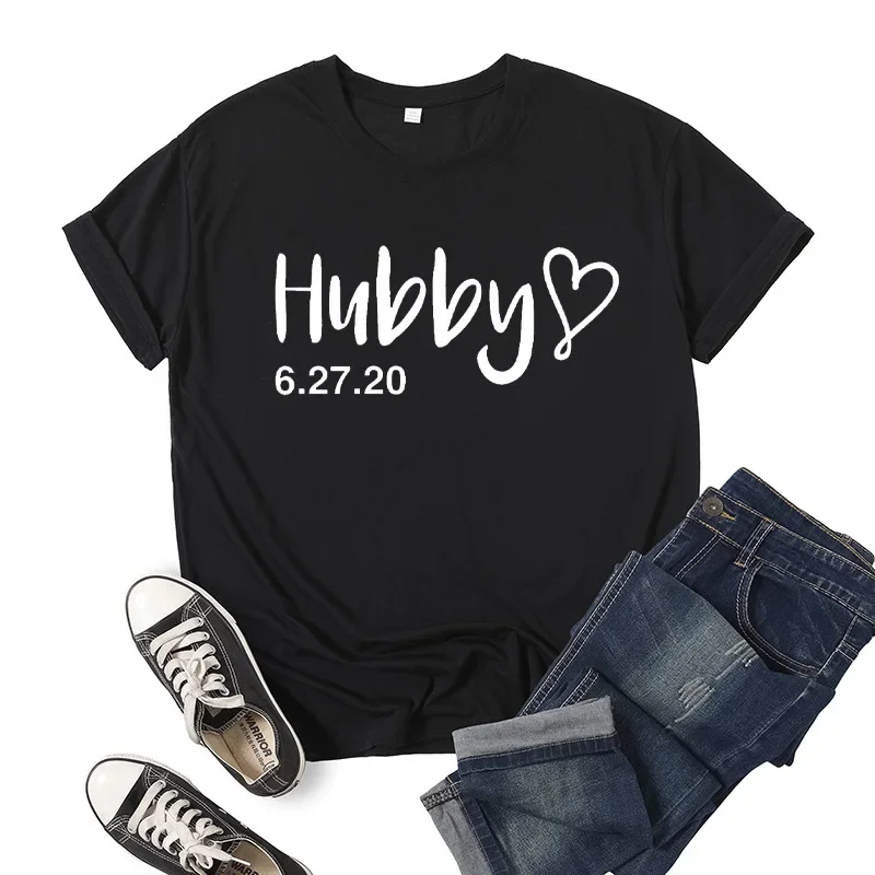 تي شيرت زوجين مطبوع عليه قلب من Wifey and Hubby بأكمام قصيرة ورقبة دائرية فضفاضة من King Queen تي شيرت عشاق الموضة تي شيرت للجنسين قابل للتنفس #5