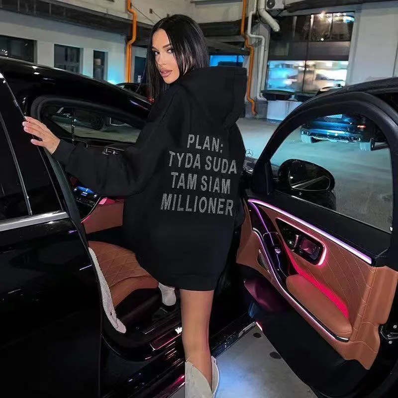 

Hot Diamond American Retro Hiphop Hooded Sweater Women's European and American High Street Vibe Fashion Brand Sweater Top