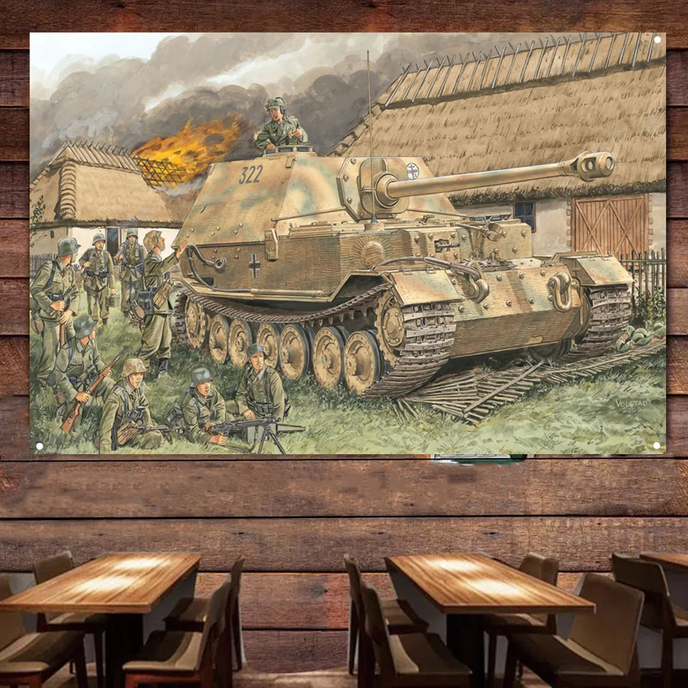 Tank Panzer Missile War Art Canvas Posters Wall Hanging Flag: Military Armor Weapons Decor, Inspiring Banners for Wall Decor