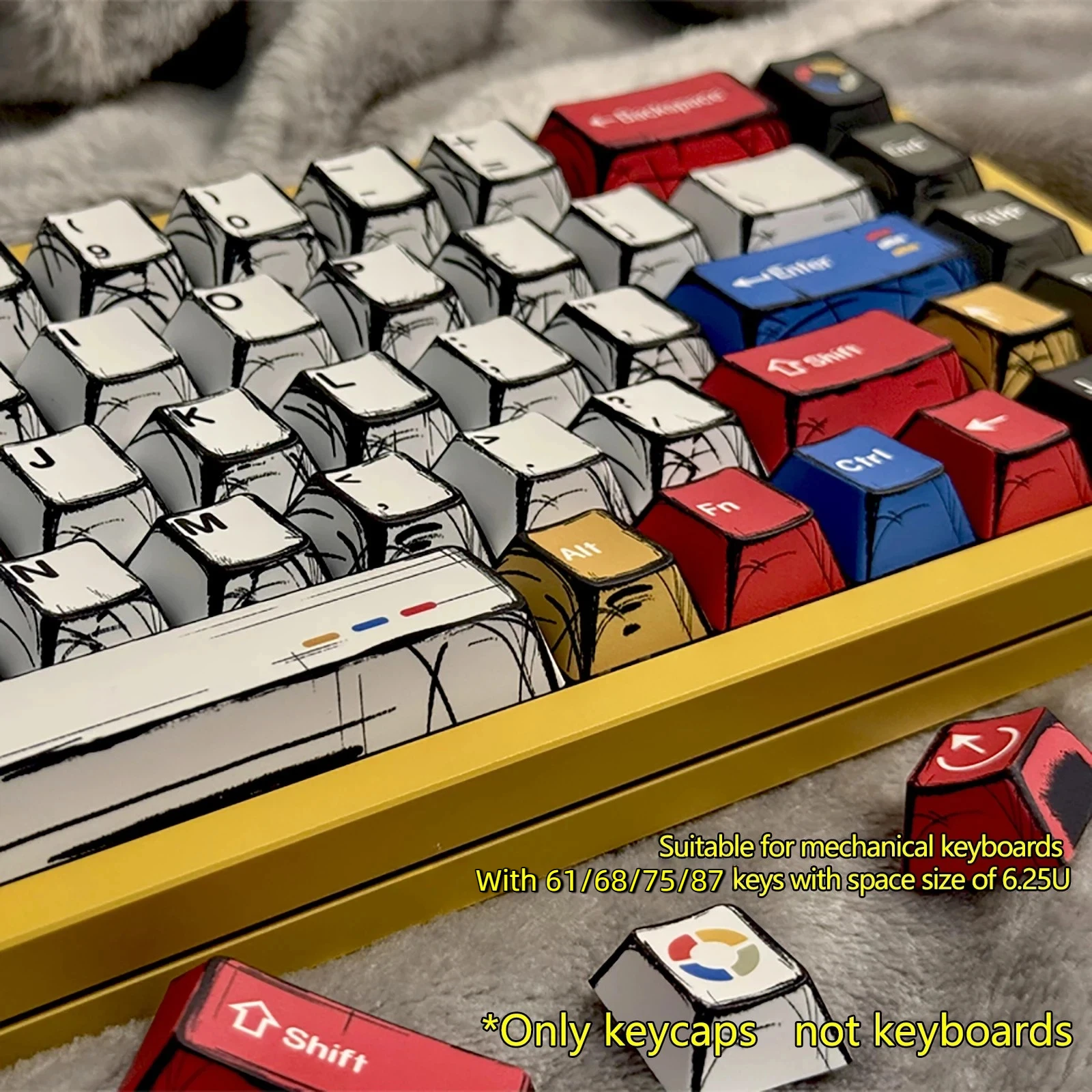 Dye-Sublimation Comic-Style Color-Blended Light-Colored Keycaps Full-Size 109-Key Set Machine-Finished Keycap Decoration