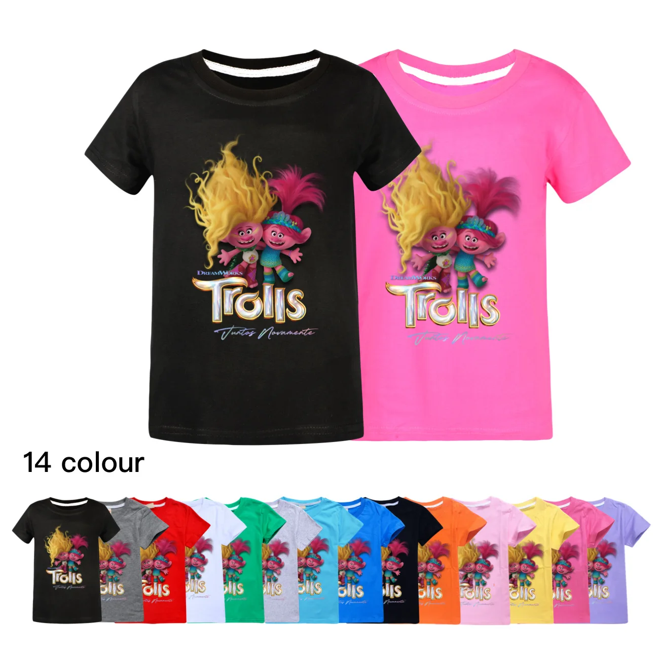 

TROLLS' WORLD TOUR Shirt Toddler Boy Clothes Cotton Boys Summer Tops Little Girls Funny Shirt Teenage Tshirt O-neck Clothing