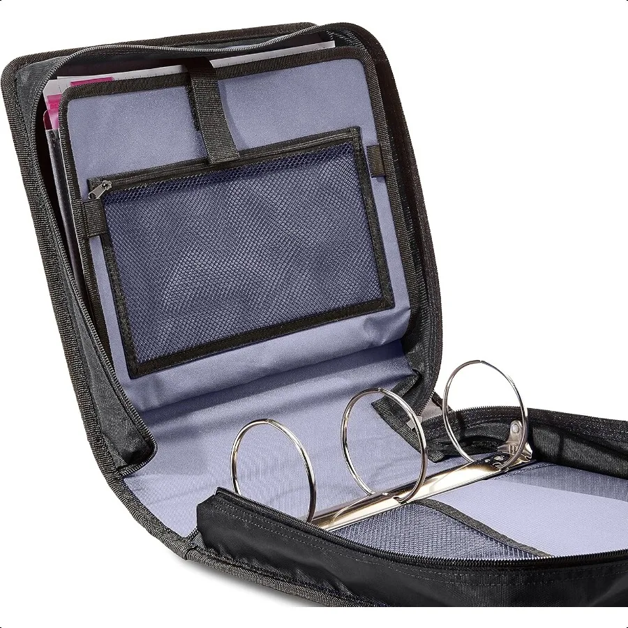 지퍼가 달린 튼튼한 3링 바인더 문서를 정리하여 보관할 수 있는 견고한 수납 공간 3인치 블랙