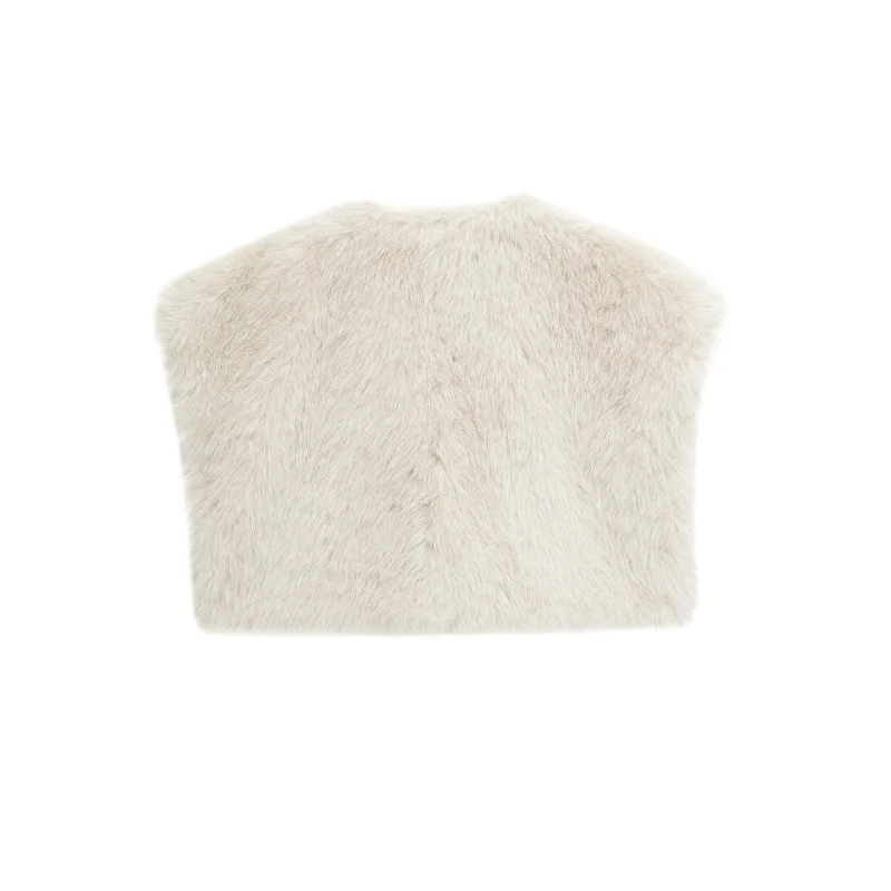 ETJ 2025 dames winter nieuwe elegante en nobele nepbont sjaal losse versie V-hals mouwloze bont korte jas