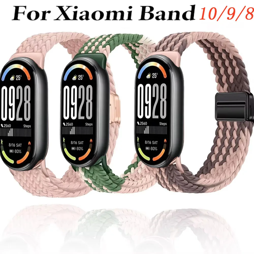 حزام مضفر من النايلون لـ Xiaomi Mi Band 10 9 سوار بديل مغناطيسي قابل للتنفس Xiaomi Mi Band 8 ملحقات Correa