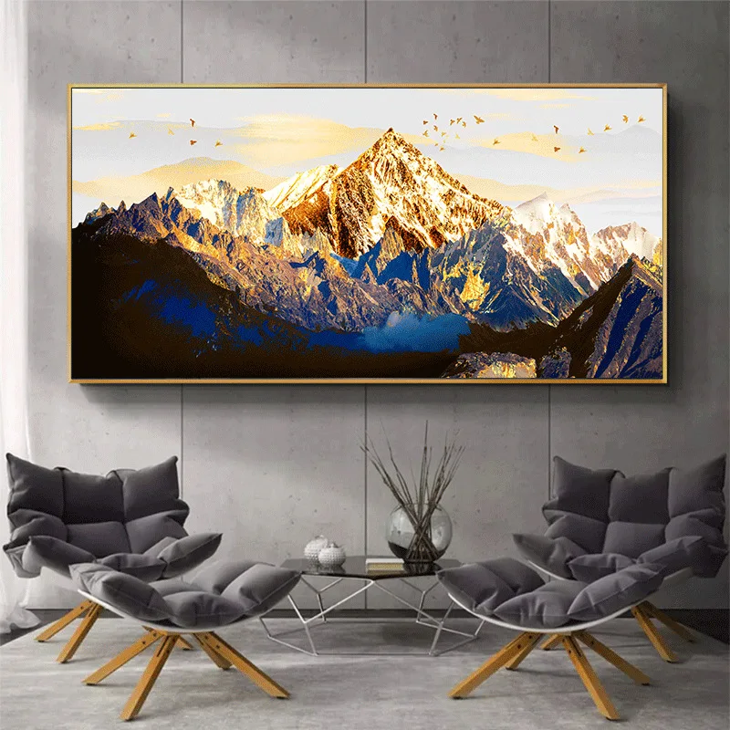 

Luxury sunshine gold Mountain canvas painting landscape art poster and prints for living room bedroom hotel decorative painting