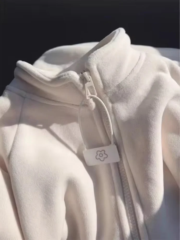 Dicker, warmer Stehkragen-Cardigan aus Fleece, Langarm-Mantel für Damen, Herbst-Winter, lockerer, lässiger Sweatshirt