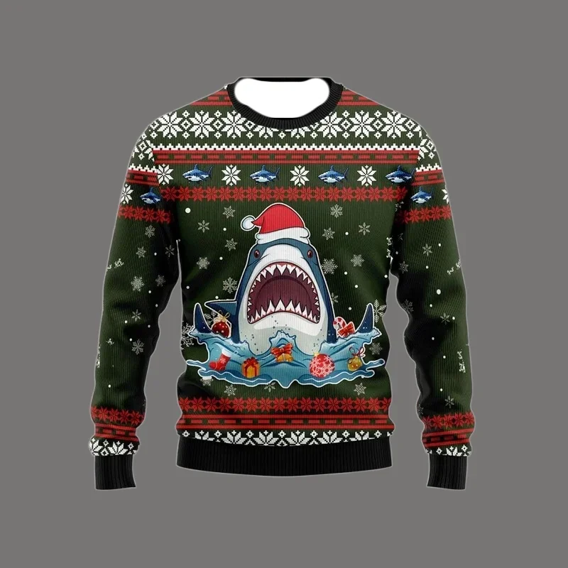 Funny Shark Graphic Ugly Christmas Sweater Cute Cartoon Sharks Xmas Sweatshirts Fashion Mens Tracksuit Loose Kids Pullovers New