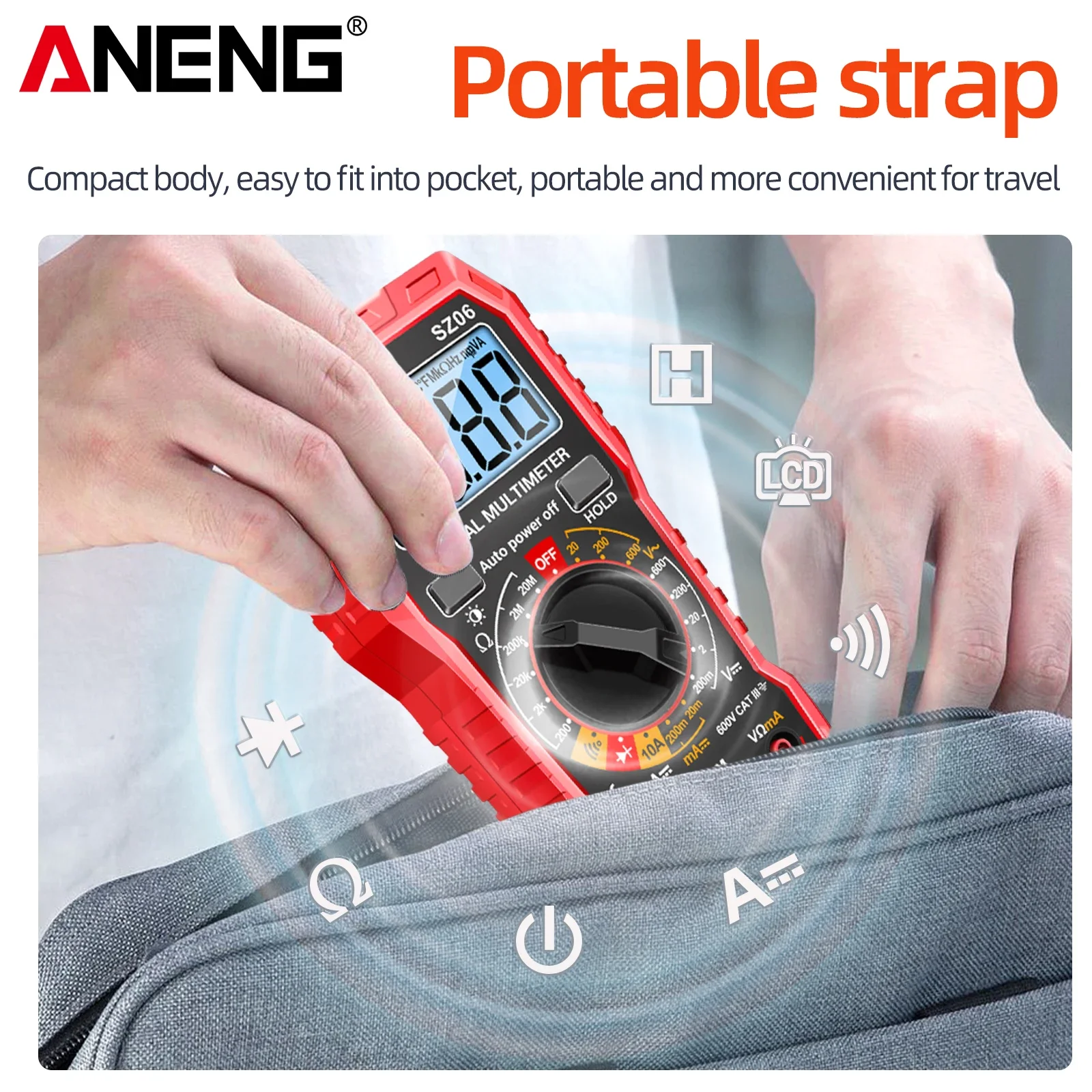ANENG SZ06 Multimetro intelligente 2000 conteggi Digitale ad alta precisione AC/DC Tensione Corrente CC Resistenza Multimetro professionale