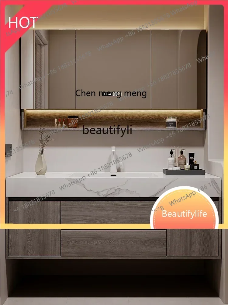 

A Stone Plate Seamless Ceramic Whole Washbin Bathroom Cabinet Solid Wood Italian Wash Basin Washbasin BathroomSS 8617