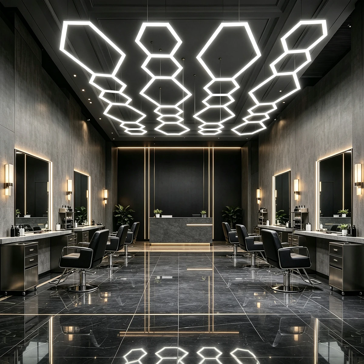 Hexagon LED Garage Light Honeycomb Ceiling Lamp 110V-240V for Auto Car Repair Workshop Office Barbershop Showroom Gym Garages