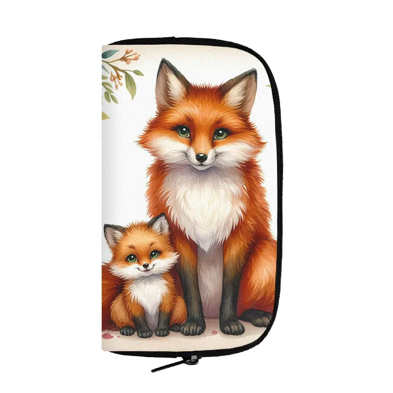 Watercolor Fox Floral Print Wallet Fox Flowers Art Coin Money Bag Phone Credit Card Holder Small Clutch Long Wallet Zipper Pouch