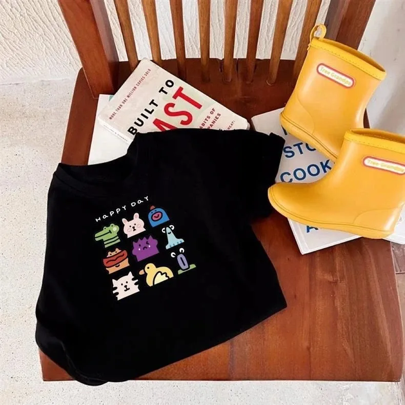 Kids Summer Short Sleeve Top Clothes Boys Girls Casual Loose Round Neck T-Shirt Toddler New Simple All-Match Bottoming T-Shirts