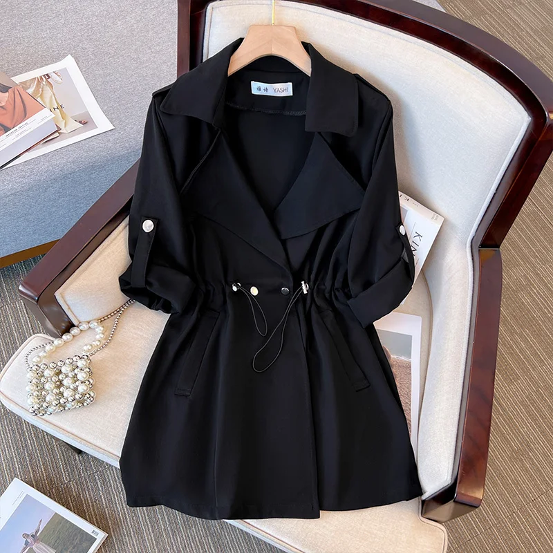 Plus Size Women Clothing 2023 Fat Sister Autumn Clothes New Fashion Mid-Length Waist Hugging Loose Slimming Trench Women Coat