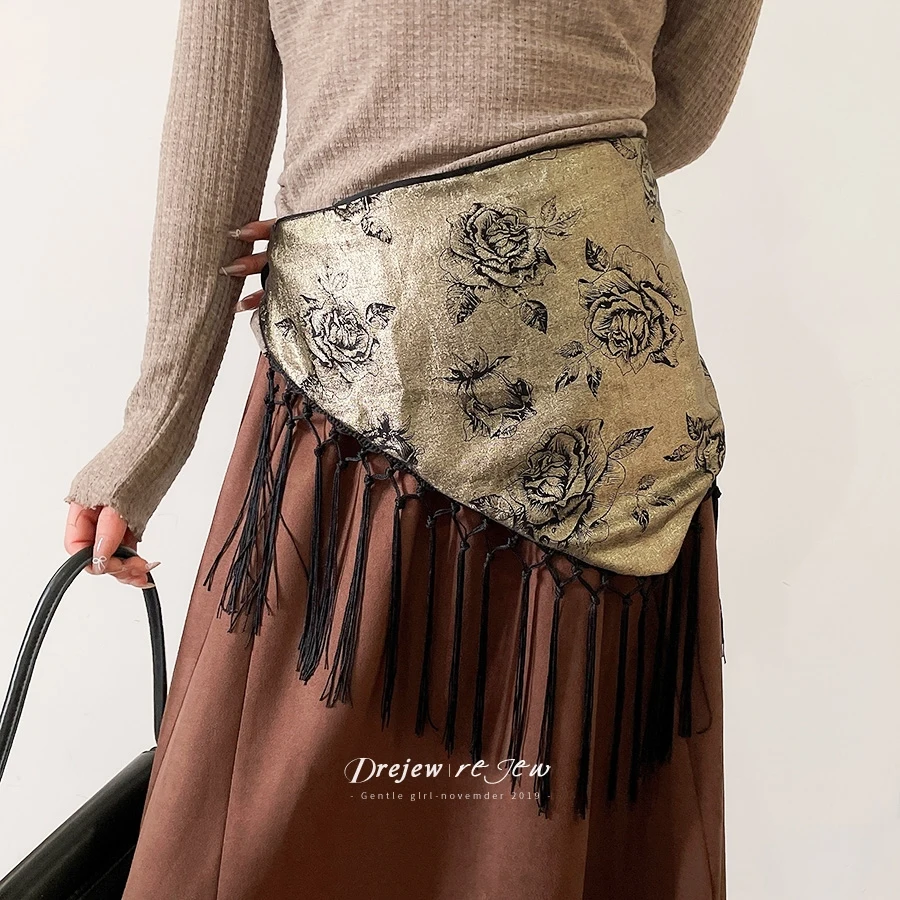 DREJEW New Chinese Retro Triangle Scarf Tassel Belt Fashionable and Versatile Waist Decoration Luxury Designer Jewelry