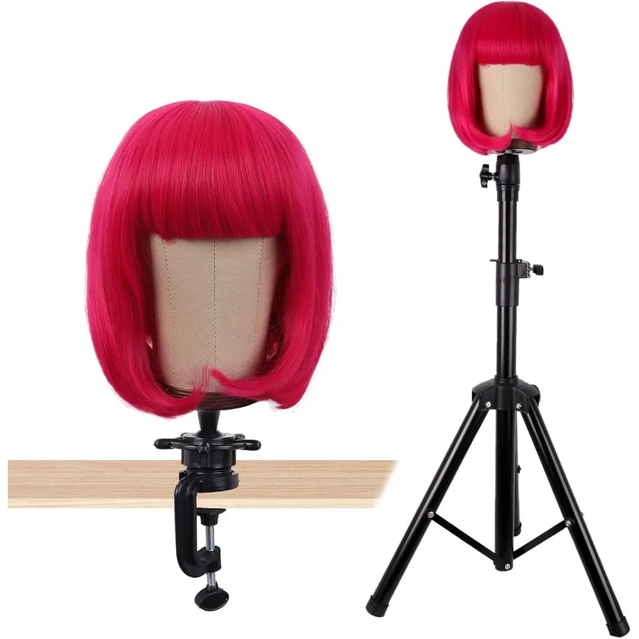 Cabeça de peruca de bloco de lona de cortiça de 23 polegadas com suporte e pinos de cabeça para fazer perucas profissionais e estilo, ideal para salão de beleza e casa