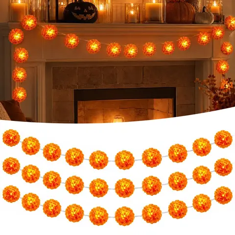 Guirlande lumineuse LED 3M, guirlande de fleurs de souci marocaines artificielles, décoration intérieure et extérieure pour le Jour des Morts et Halloween
