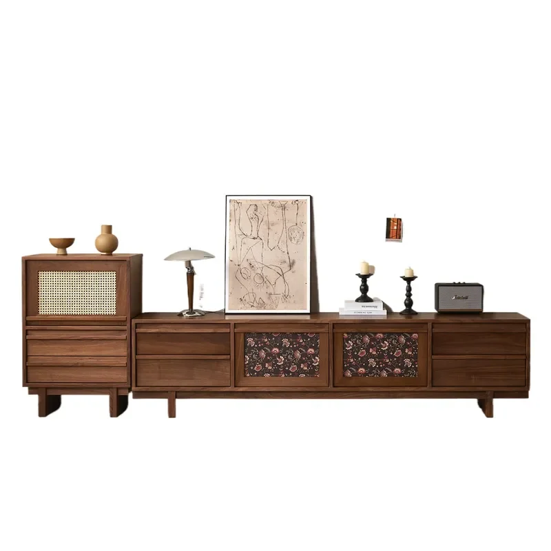 North American Black Walnut TV Cabinet Nordic Simple Medieval Retro Style Floor Standing Audio Visual Cabinet for Small