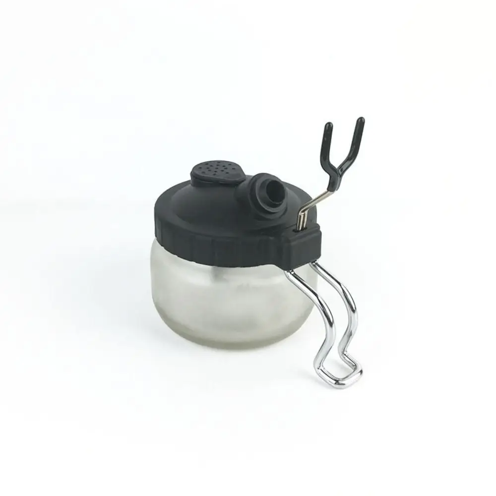 Metal Handle Spray Pen Cleaning Pot Glass Bottle with Airbrush Hanger Airbrush Cleaning Jar with Cover Prevents Tipping Over