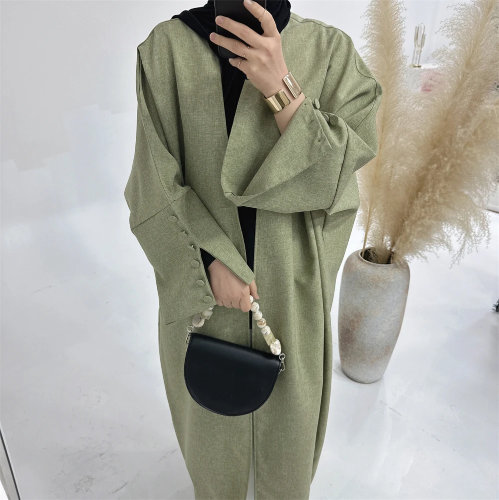 Ramadan Muslim Women Kimono Cardigan Plain Modest Open Front Abaya Dubai Turkey Kaftan Islamic Clothing Long Coat Dress Eid Robe