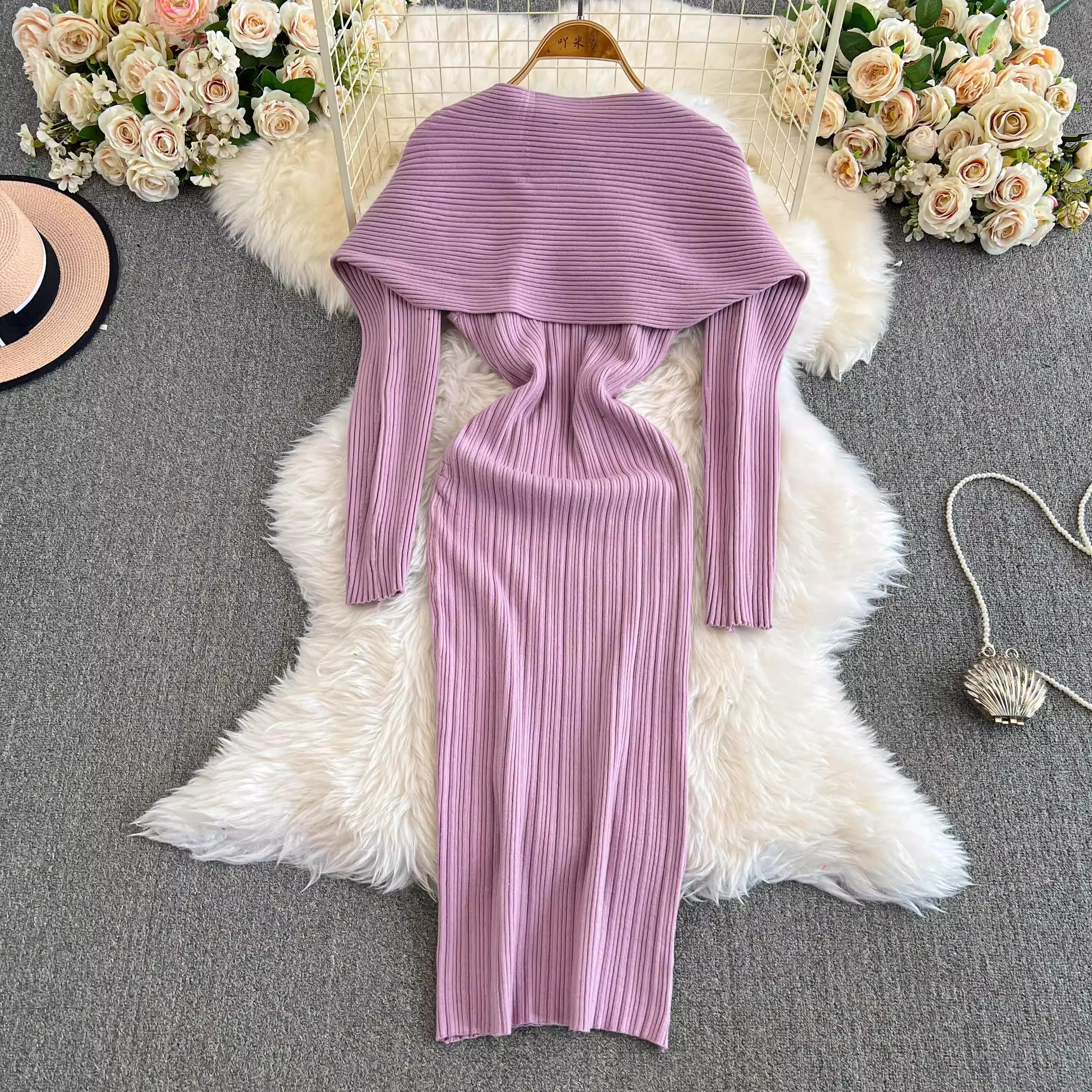 YuooMuoo Women Two Piece Dress Sets Chic Fashion Sexy Package Hips Long Dress and Long Sleeve Knitted Cardigans Streewear Autumn