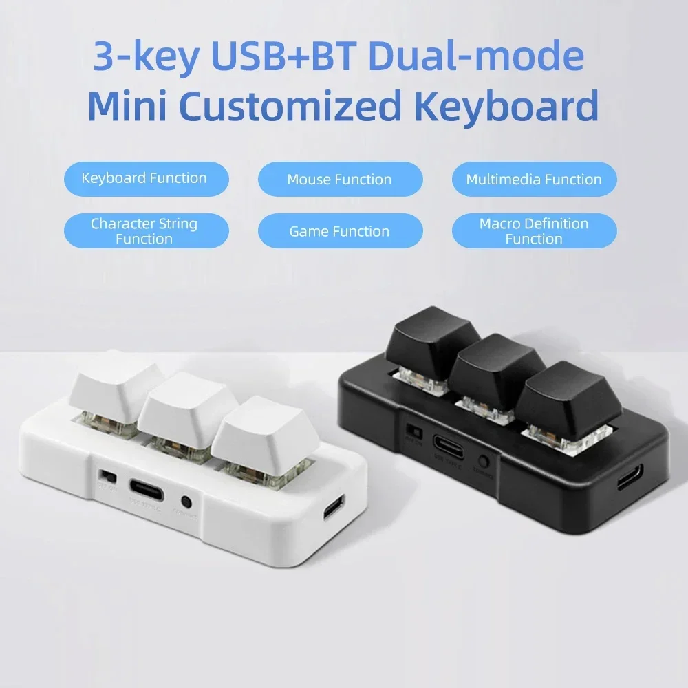 MK321BT Bluetooth Wireless Switch 3-key Mini Custom 2-mode USB+BT Keyboard Macro Programming for Office Game Multimedia Keyboard