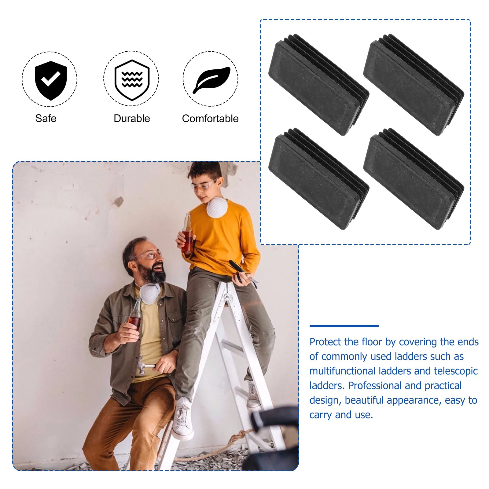 4Pcs Thick Sturdy Ladder Feet Protector Non-Slip Plastic Covers for Home Folding Ladder Floor Protection Anti-Corrosion Stable
