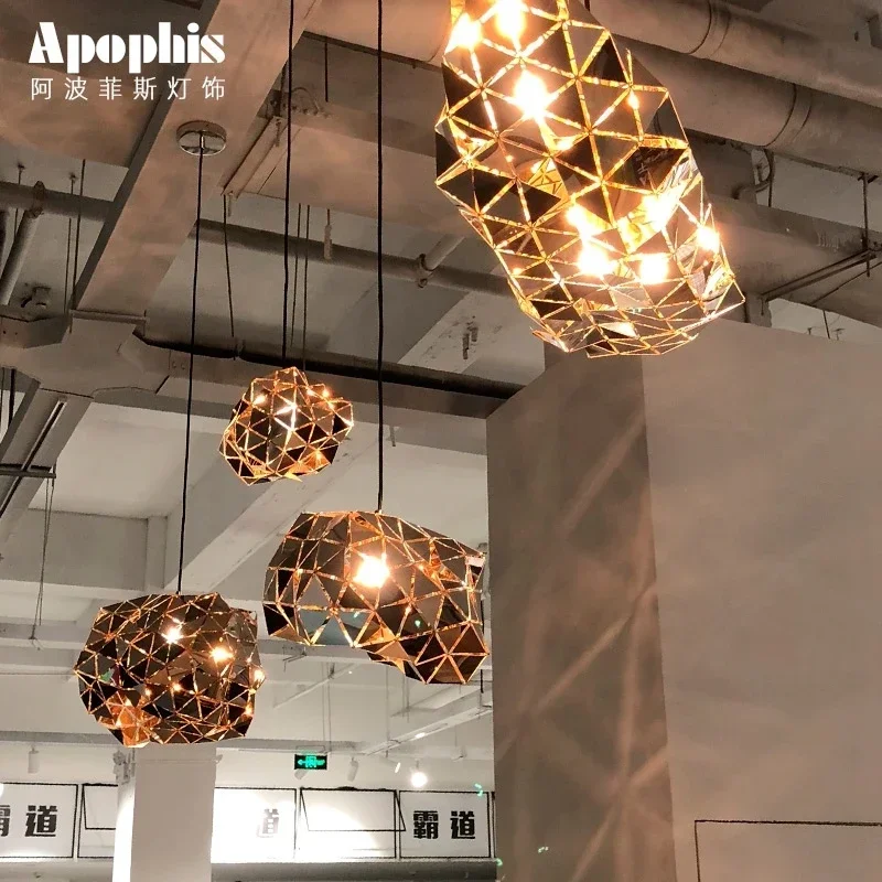 Stefania Light Post Modern Chrome Personalized Diamond Bar Cafe Kitchen Pendant Hanging Lamp Fixture Deco
