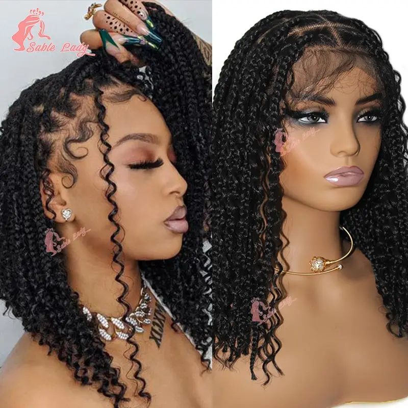 

Synthetic Short Bohemian Braided Wigs Full Lace Front Braids Hair Wigs For Black Women Boho Knotless Box Braiding Hair Curly Wig