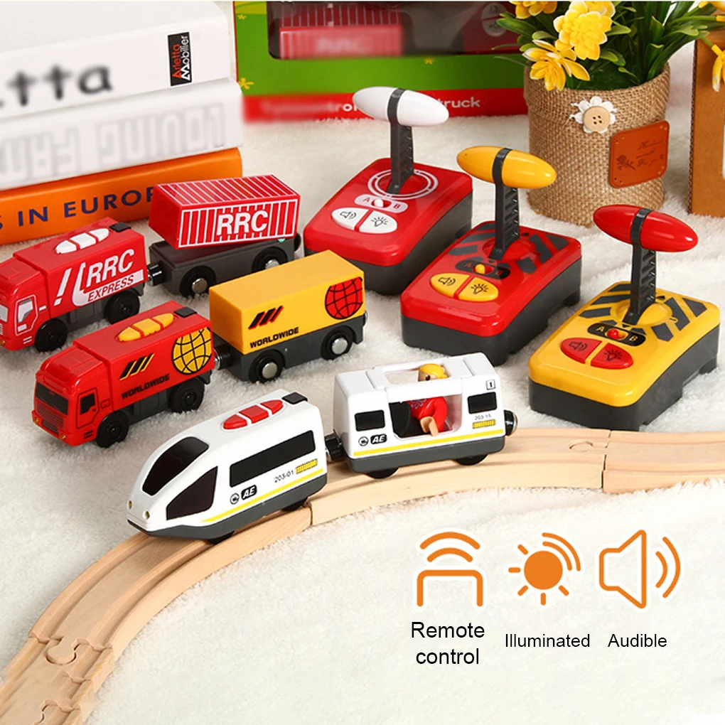 RC Electric Train Toy Railway Diecast Locomotive Children Gifts Wood Educational Sets Vehicles Kids Accessories