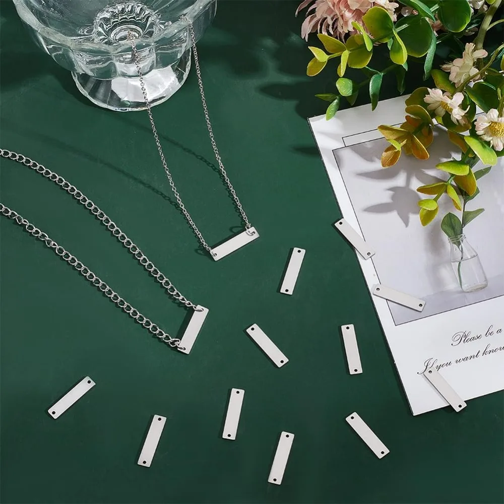 50Pcs Rectangle Engraving Stamping Pendant Stainless Steel Connector Charms Bending Blank Links Charms for Jewelry Making
