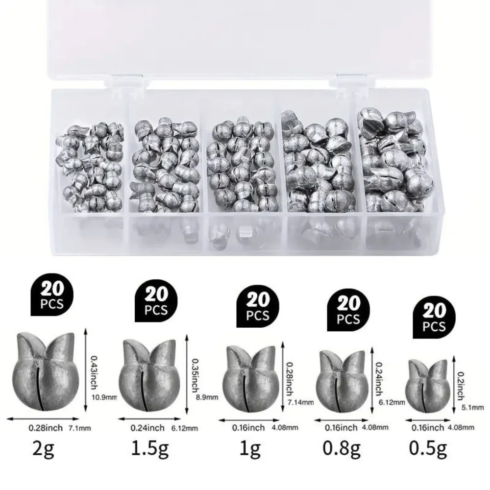 100Pcs/Box 5 Size Fishing Sinkers Leak proof Reusable Open Lead Biting Removable Design Circular Lead Drop Platform Freshwater