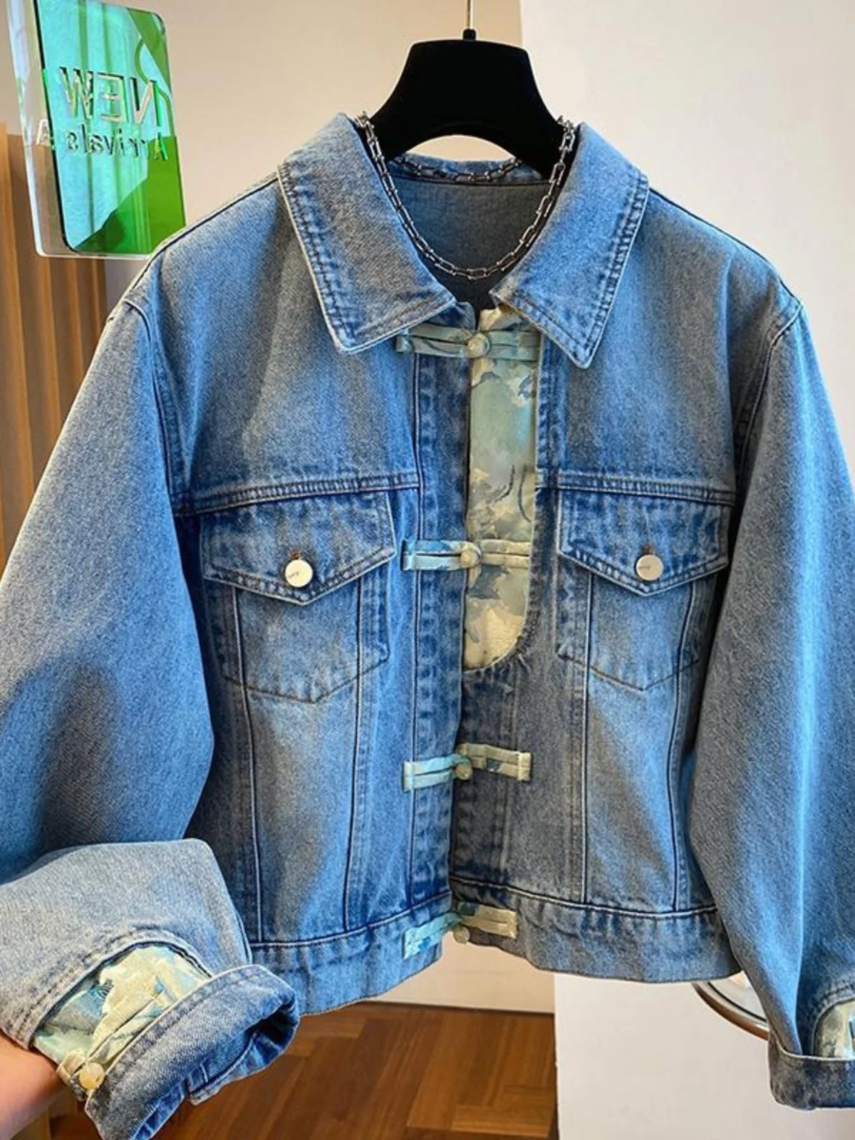 

Autumn Winter Large Size 300 Pou Waed Lightweight Chinese Sle Patchwork Button Men's Jeans Jaet Trendy Loose Casual Top