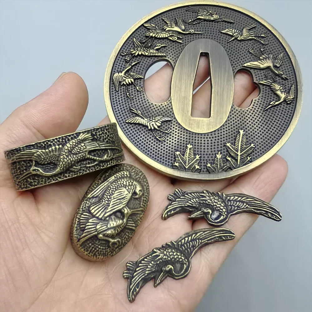 Very Nice Aet Alloy Tsuba Habaki Menuki Kashira Carved Bird Fittings F Japanese Sword Samurai Katana DIY Parts