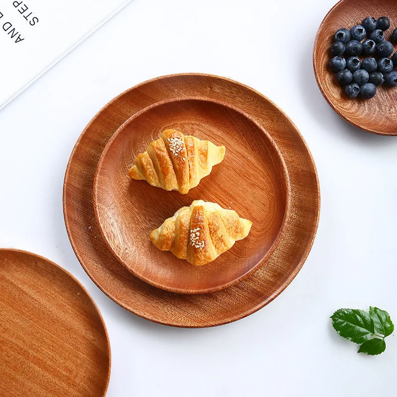 Simple Wooden Tray Ebony Solid Wood Tableware Tea Tray Household Hotel Wooden L Snacks Bread Plate Meal