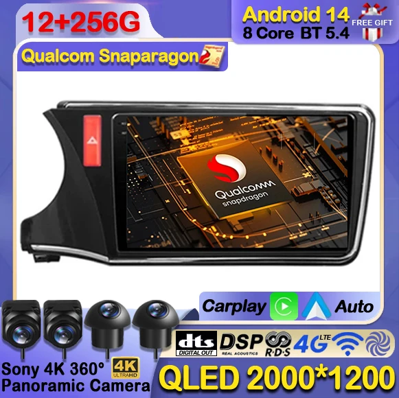 

Android 14 Wireless Auto Carplay For Honda City 2014 - 2019 Car Radio Multimedia Player WIFI 4G QLED 2Din DVD DSP GPS Navigation