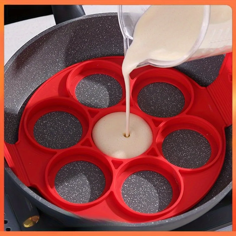 

1pc Silicone Pancake & Egg Mold, 7-Hole Nonstick Baking Fun, Easy-Clean, Versatile Kitchen Gadget for Creative Restaurant