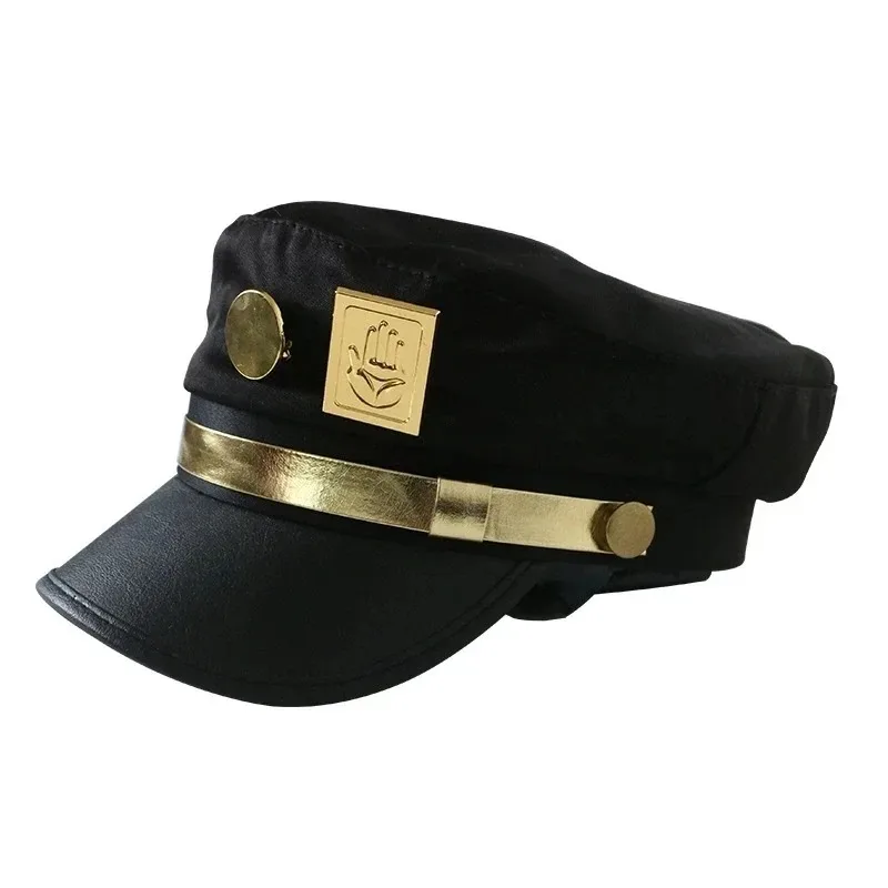 Anime JoJos Bizarre Kujo Jotaro gorra de Cosplay Unisex adulto insignia de Metal sombrero Prop
