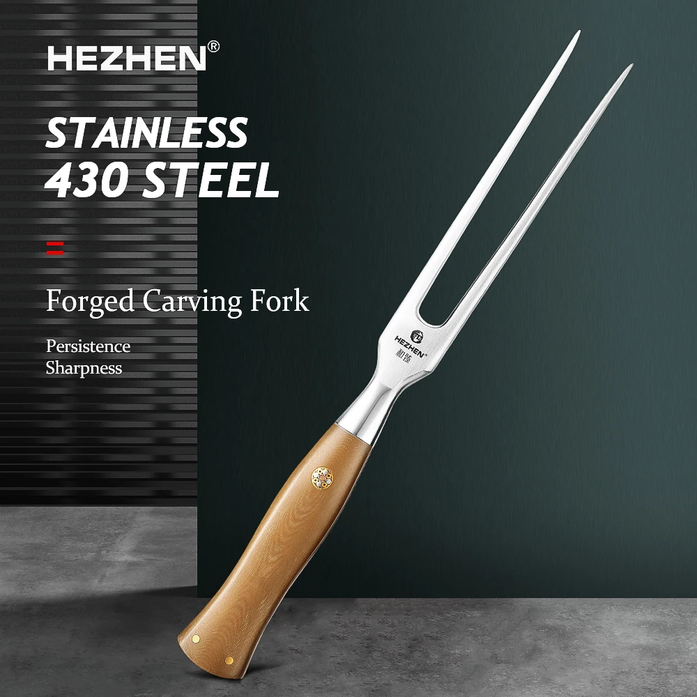 

HEZHEN New Elegant Series Carving Fork 430 Stainless Steel Linen Micarta Handle Tableware Steak Knife and Fork Meat BBQ Forks