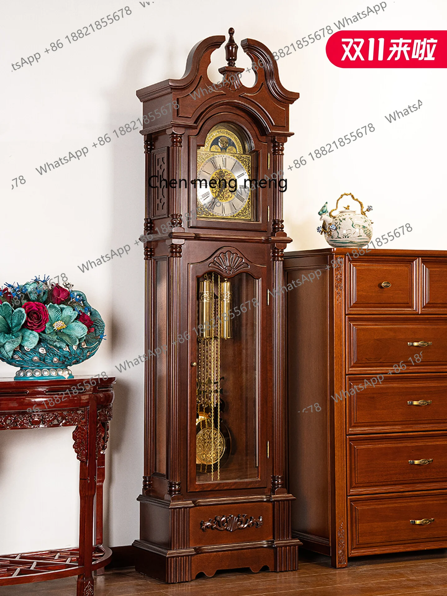 

European Polaris movement floor clock new Chinese retro vertical clock living room American style