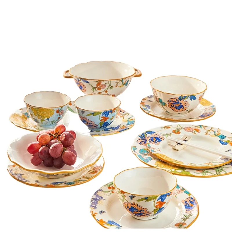 

Китайская керамическая миска и набор посуды для домашнего использования. Новый стиль 2025 года. Чаша и блюдо с усовершенствованным смыслом для перемещения в новую домашнюю миску.