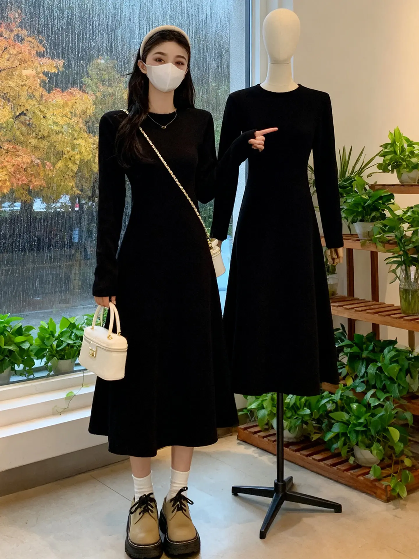 

plus Size Autumn Winter mat Sle Little Bla Dr Knitted Dr Women Slimming Versatile A-Line Waist-Cinching Eleg...