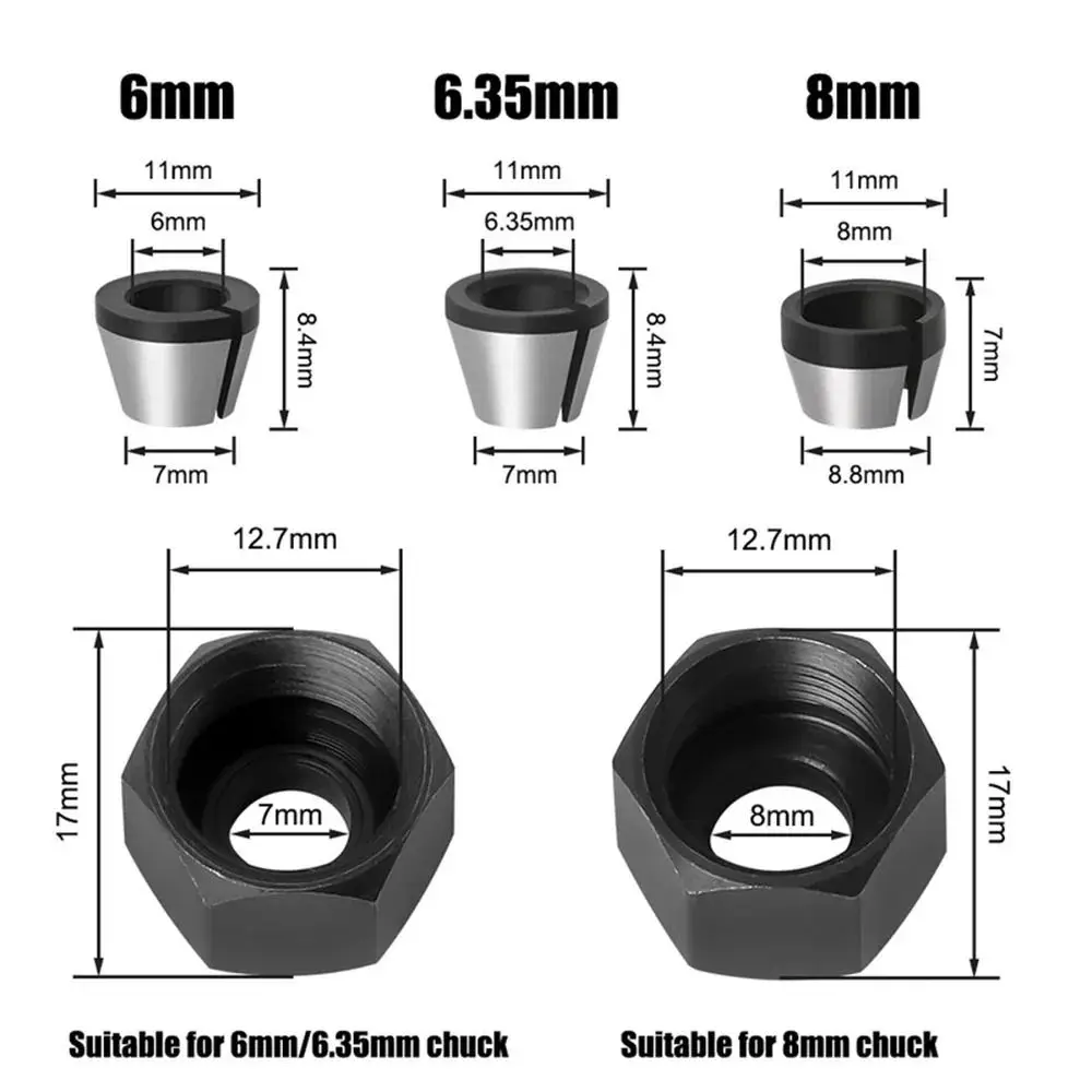 Replacement Durable Trimmer Collet Adapter Wear Resistance Heavy Duty Milling Cutter Chuck Universal Router Collet Chuck