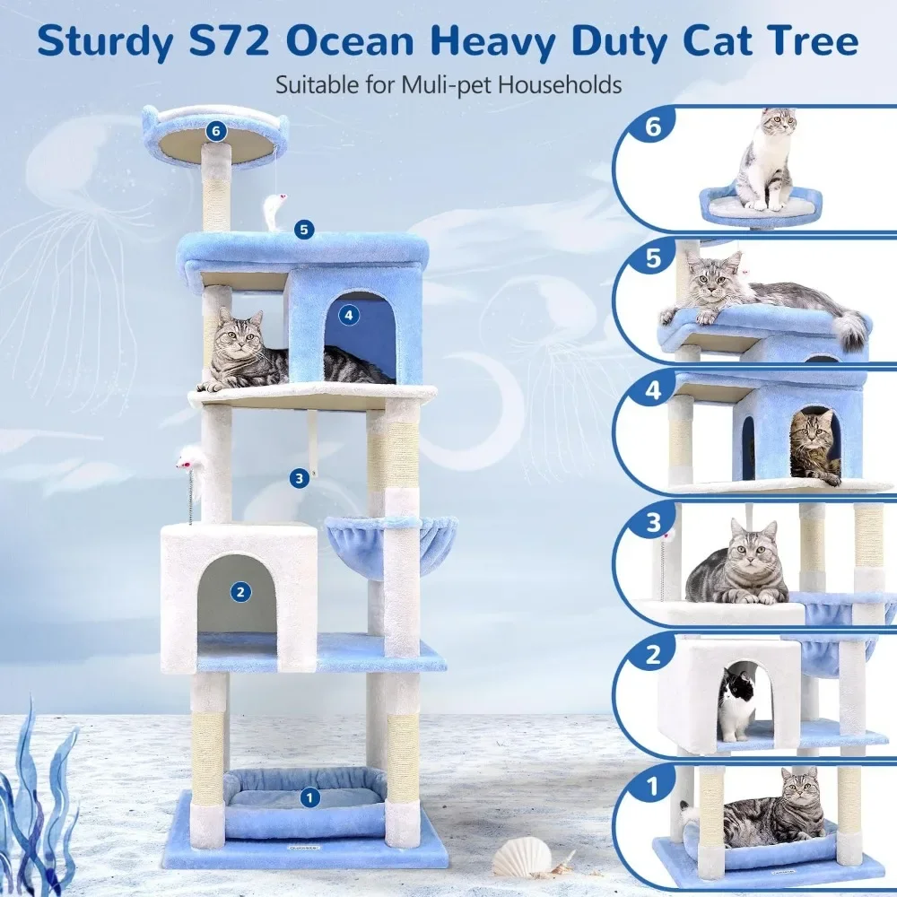 Sapin à chat bleu océan S72 rapDuty pour grands chats, robuste, mate coon, 72 pouces, 20 artériel +