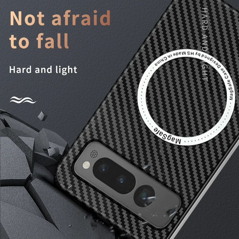 For Google Pixel Fold Case Magsafe Carbon Fiber Texture Wireless Charging Magnetic Ultra Thin Hard Cover Protection Accessories