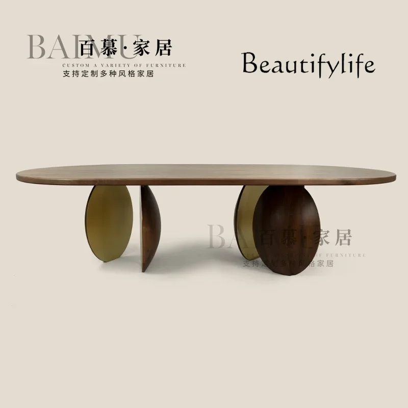 BJ الإيطالية الحد الأدنى طاولة القهوة الخشبية الصلبة الشمال ضوء الفاخرة الفولاذ المقاوم للصدأ طاولة شاي الحديثة الحد الأدنى الإبداعية القهوة Ta #3