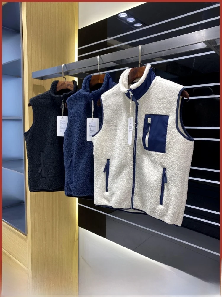 

Warm Fce Vest Outdoor Windproof Autumn Winter Layering Zipper Loose Polyester Fiber Stand Collar Strong Thermal Index