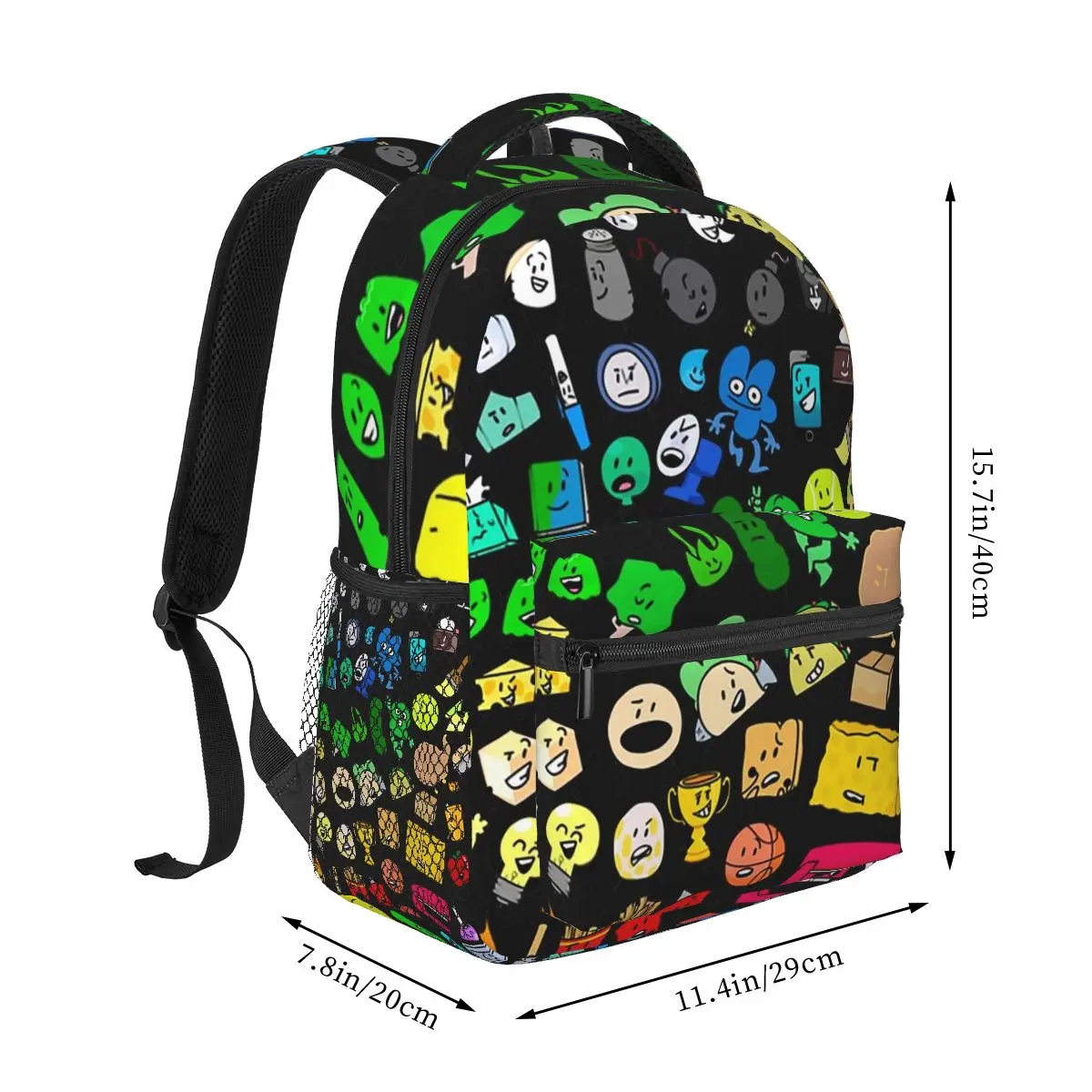 Classic BFDI Inanimate Insanity All Characters (Transparent) Student Backpack Hiking Daypack for Boys Girls Fashion Bookbag